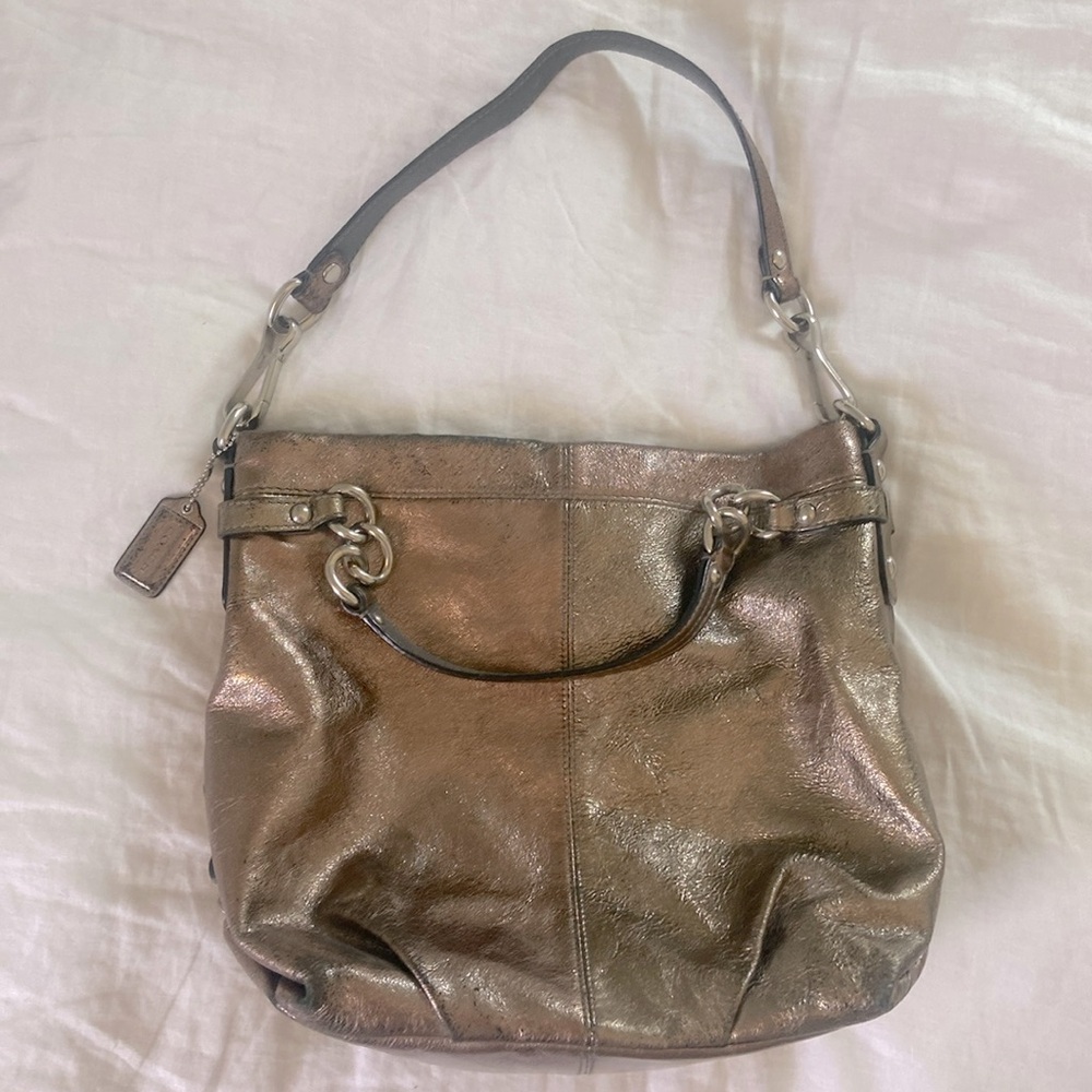 Metallic leather Coach shoulder bag